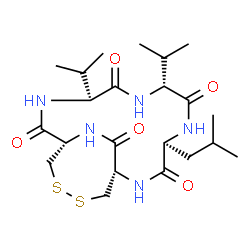 ChemSpider 2D Image | (1S,4S,7R,10S,13S)-4-Isobutyl-7,10-diisopropyl-15,16-dithia-2,5,8,11,19-pentaazabicyclo[11.4.2]nonadecane-3,6,9,12,18-pentone | C22H37N5O5S2
