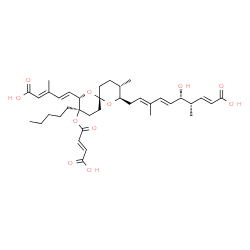 ChemSpider 2D Image | (2E,4S,5S,6E,8E)-10-[(2R,3S,6S,8S,9R)-8-[(1E,3E)-4-Carboxy-3-methyl-1,3-butadien-1-yl]-9-{[(2E)-3-carboxy-2-propenoyl]oxy}-3-methyl-9-pentyl-1,7-dioxaspiro[5.5]undec-2-yl]-5-hydroxy-4,8-dimethyl-2,6,8
-decatrienoic acid | C37H52O11