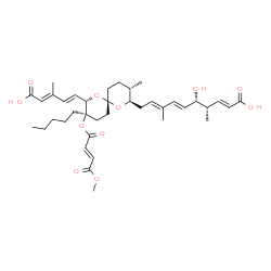 ChemSpider 2D Image | (2E,4S,5S,6E,8E)-10-[(2R,3S,6S,8S,9R)-8-[(1E,3E)-4-Carboxy-3-methyl-1,3-butadien-1-yl]-9-{[(2E)-4-methoxy-4-oxo-2-butenoyl]oxy}-3-methyl-9-pentyl-1,7-dioxaspiro[5.5]undec-2-yl]-5-hydroxy-4,8-dimethyl-
2,6,8-decatrienoic acid | C38H54O11