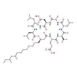 ChemSpider 2D Image | 3-[(3R,6S,9R,12S,15S,18R,21S,25R)-9-(Carboxymethyl)-25-(9,11-dimethyltridecyl)-3,6,15-triisobutyl-18-isopropyl-12-methyl-2,5,8,11,14,17,20,23-octaoxo-1-oxa-4,7,10,13,16,19,22-heptaazacyclopentacosan-2
1-yl]propanoic acid | C53H93N7O13