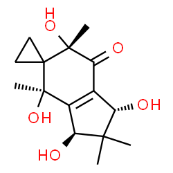 ChemSpider 2D Image | (1'R,3'R,4'R,6'S)-1',3',4',6'-Tetrahydroxy-2',2',4',6'-tetramethyl-1',2',3',4'-tetrahydrospiro[cyclopropane-1,5'-inden]-7'(6'H)-one | C15H22O5