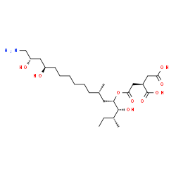 ChemSpider 2D Image | (2R)-2-(2-{[(3R,4R,5S,7S,14R,16S)-17-Amino-4,14,16-trihydroxy-3,7-dimethyl-5-heptadecanyl]oxy}-2-oxoethyl)succinic acid | C25H47NO9