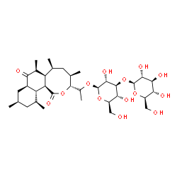 ChemSpider 2D Image | (1S)-1-[(3R,4R,6S,6aR,8aR,10R,12S,12aR,12bR)-4,6,7,10,12-Pentamethyl-1,8-dioxotetradecahydro-1H-naphtho[1,2-c]oxocin-3-yl]ethyl 3-O-beta-D-glucopyranosyl-beta-D-glucopyranoside | C34H56O14