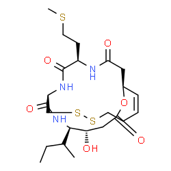ChemSpider 2D Image | (1S,5S,6R,9S,15Z,20R)-6-[(2R)-2-Butanyl]-5-hydroxy-20-[2-(methylsulfanyl)ethyl]-2-oxa-11,12-dithia-7,19,22-triazabicyclo[7.7.6]docos-15-ene-3,8,18,21-tetrone | C23H37N3O6S3