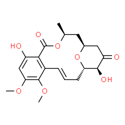 ChemSpider 2D Image | (1S,3E,13S,15S,18S)-9,18-Dihydroxy-6,7-dimethoxy-13-methyl-12,19-dioxatricyclo[13.3.1.0~5,10~]nonadeca-3,5,7,9-tetraene-11,17-dione | C20H24O8