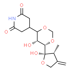 ChemSpider 2D Image | 4-{(5R,6S)-5-Hydroxy-6-[(2R,3R)-2-hydroxy-3-methyl-4-methylenetetrahydro-2-furanyl]-1,3-dioxan-4-yl}-2,6-piperidinedione (non-preferred name) | C15H21NO7