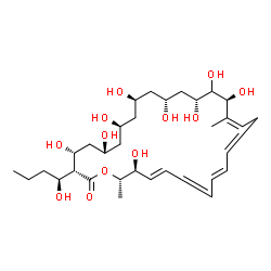 ChemSpider 2D Image | (3R,4R,6R,8S,10R,12R,14R,16S,17Z,21E,25E,27S,28S)-4,6,8,10,12,14,15,16,27-Nonahydroxy-3-[(1S)-1-hydroxybutyl]-17,28-dimethyloxacyclooctacosa-17,19,21,23,25-pentaen-2-one | C33H54O12