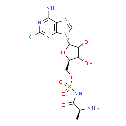 ChemSpider 2D Image | [(2R,3S,4R,5S)-5-(6-Amino-2-chloro-9H-purin-9-yl)-3,4-dihydroxytetrahydro-2-furanyl]methyl [(2S)-2-aminopropanoyl]sulfamate (non-preferred name) | C13H18ClN7O7S