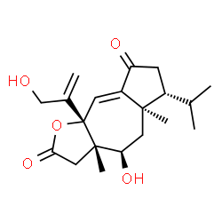 ChemSpider 2D Image | (3aS,4R,5aR,6R,9aS)-4-Hydroxy-9a-(3-hydroxy-1-propen-2-yl)-6-isopropyl-3a,5a-dimethyl-3,3a,4,5,5a,6,7,9a-octahydroazuleno[5,6-b]furan-2,8-dione | C20H28O5