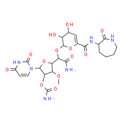 ChemSpider 2D Image | 5-[2-Amino-1-({3,4-dihydroxy-6-[(2-oxo-3-azepanyl)carbamoyl]-3,4-dihydro-2H-pyran-2-yl}oxy)-2-oxoethyl]-2-(2,4-dioxo-3,4-dihydro-1(2H)-pyrimidinyl)-4-methoxytetrahydro-3-furanyl carbamate (non-preferr
ed name) | C24H32N6O13