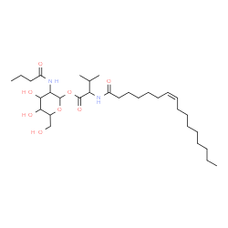 ChemSpider 2D Image | 2-(Butyrylamino)-2-deoxy-1-O-{N-[(7Z)-7-hexadecenoyl]valyl}hexopyranose | C31H56N2O8
