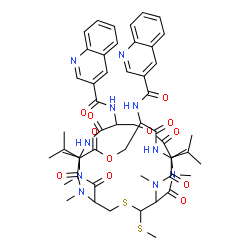 ChemSpider 2D Image | N,N'-[11,24-Diisopropyl-2,4,12,15,17,25-hexamethyl-27-(methylsulfanyl)-3,6,10,13,16,19,23,26-octaoxo-9,22-dioxa-28-thia-2,5,12,15,18,25-hexaazabicyclo[12.12.3]nonacosane-7,20-diyl]di(3-quinolinecarbox
amide) | C53H66N10O12S2