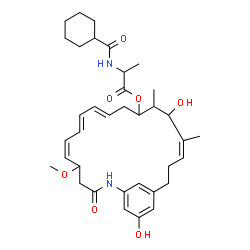 ChemSpider 2D Image | (6Z,8E,10E,16Z)-15,22-Dihydroxy-5-methoxy-14,16-dimethyl-3-oxo-2-azabicyclo[18.3.1]tetracosa-1(24),6,8,10,16,20,22-heptaen-13-yl N-(cyclohexylcarbonyl)alaninate | C36H50N2O7
