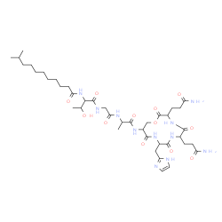 ChemSpider 2D Image | N-(10-Methylundecanoyl)threonylglycyl-N-[3,6-bis(3-amino-3-oxopropyl)-9-(1H-imidazol-2-ylmethyl)-2,5,8,11-tetraoxo-1-oxa-4,7,10-triazacyclotridecan-12-yl]alaninamide | C40H65N11O12