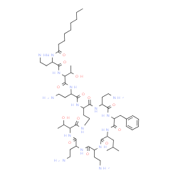 ChemSpider 2D Image | N-[4-Amino-1-({1-[(4-amino-1-oxo-1-{[6,9,18-tris(2-aminoethyl)-15-benzyl-3-(1-hydroxyethyl)-12-isobutyl-2,5,8,11,14,17,20-heptaoxo-1,4,7,10,13,16,19-heptaazacyclotricosan-21-yl]amino}-2-butanyl)amino]
-3-hydroxy-1-oxo-2-butanyl}amino)-1-oxo-2-butanyl]nonanamide | C56H98N16O13