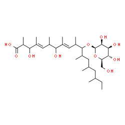 ChemSpider 2D Image | (4E,8E)-3,7-Dihydroxy-11-(beta-D-mannopyranosyloxy)-2,4,6,8,10,12,14,16-octamethyl-4,8-octadecadienoic acid | C32H58O10