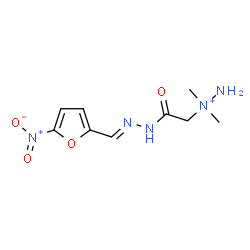 ChemSpider 2D Image | 1,1-Dimethyl-1-(2-{(2E)-2-[(5-nitro-2-furyl)methylene]hydrazino}-2-oxoethyl)hydrazinium | C9H14N5O4