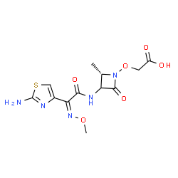 ChemSpider 2D Image | {[(2S)-3-{[(2Z)-2-(2-Amino-1,3-thiazol-4-yl)-2-(methoxyimino)acetyl]amino}-2-methyl-4-oxo-1-azetidinyl]oxy}acetic acid | C12H15N5O6S