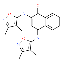 ChemSpider 2D Image | (4E)-2-[(3,4-Dimethyl-1,2-oxazol-5-yl)amino]-4-[(3,4-dimethyl-1,2-oxazol-5-yl)imino]-1(4H)-naphthalenone | C20H18N4O3