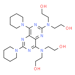 ChemSpider 2D Image | 2,2',2'',2'''-{[4,6-Di(1-piperidinyl)pyrimido[5,4-d]pyrimidine-2,8-diyl]dinitrilo}tetraethanol | C24H40N8O4