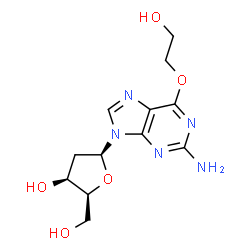 ChemSpider 2D Image | 9-(2-Deoxy-beta-L-threo-pentofuranosyl)-6-(2-hydroxyethoxy)-9H-purin-2-amine | C12H17N5O5