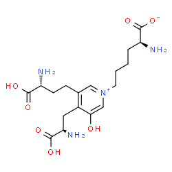 ChemSpider 2D Image | (2S)-2-Amino-6-{4-[(2R)-2-amino-2-carboxyethyl]-3-[(3R)-3-amino-3-carboxypropyl]-5-hydroxy-1-pyridiniumyl}hexanoate | C18H28N4O7