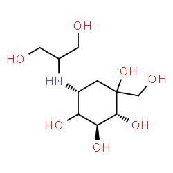 ChemSpider 2D Image | (2R,3S,5R)-5-[(1,3-Dihydroxy-2-propanyl)amino]-1-(hydroxymethyl)-1,2,3,4-cyclohexanetetrol | C10H21NO7