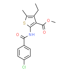 ChemSpider 2D Image | Methyl 2-[(4-chlorobenzoyl)amino]-4-ethyl-5-methyl-3-thiophenecarboxylate | C16H16ClNO3S