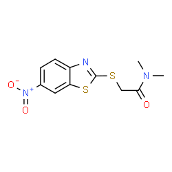 ChemSpider 2D Image | N,N-Dimethyl-2-[(6-nitro-1,3-benzothiazol-2-yl)sulfanyl]acetamide | C11H11N3O3S2