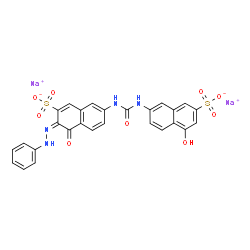 ChemSpider 2D Image | Disodium 4-hydroxy-7-({[(6E)-5-oxo-6-(phenylhydrazono)-7-sulfonato-5,6-dihydro-2-naphthalenyl]carbamoyl}amino)-2-naphthalenesulfonate | C27H18N4Na2O9S2