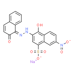 ChemSpider 2D Image | Sodium 4-hydroxy-7-nitro-3-[(2E)-2-(2-oxo-1(2H)-naphthalenylidene)hydrazino]-1-naphthalenesulfonate | C20H12N3NaO7S