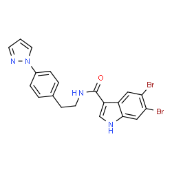 ChemSpider 2D Image | 5,6-Dibromo-N-{2-[4-(1H-pyrazol-1-yl)phenyl]ethyl}-1H-indole-3-carboxamide | C20H16Br2N4O