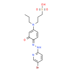 ChemSpider 2D Image | 3-[{(4E)-4-[(5-Bromo-2-pyridinyl)hydrazono]-3-oxo-1,5-cyclohexadien-1-yl}(propyl)amino]-1-propanesulfonic acid | C17H21BrN4O4S