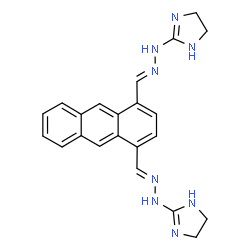 ChemSpider 2D Image | 2,2'-{1,4-Anthracenediylbis[(E)methylylidene(2E)-1-hydrazinyl-2-ylidene]}bis(4,5-dihydro-1H-imidazole) | C22H22N8