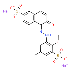 ChemSpider 2D Image | Disodium (5Z)-5-[(2-methoxy-5-methyl-3-sulfonatophenyl)hydrazono]-6-oxo-5,6-dihydro-2-naphthalenesulfonate | C18H14N2Na2O8S2