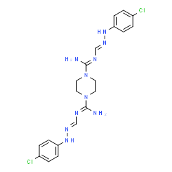 ChemSpider 2D Image | N'~1~,N'~4~-Bis{(E)-[(4-chlorophenyl)hydrazono]methyl}-1,4-piperazinedicarboximidamide | C20H24Cl2N10