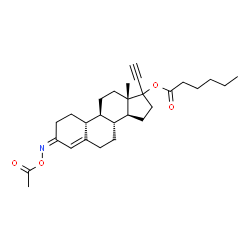 ChemSpider 2D Image | (3Z,17xi)-3-(Acetoxyimino)-19-norpregn-4-en-20-yn-17-yl hexanoate | C28H39NO4