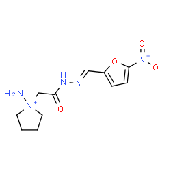 ChemSpider 2D Image | 1-Amino-1-(2-{(2E)-2-[(5-nitro-2-furyl)methylene]hydrazino}-2-oxoethyl)pyrrolidinium | C11H16N5O4