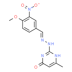 ChemSpider 2D Image | 2-[(2E)-2-(4-Methoxy-3-nitrobenzylidene)hydrazino]-6-methylpyrimidin-4-ol | C13H13N5O4