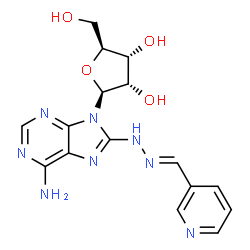 ChemSpider 2D Image | 8-[(2E)-2-(3-Pyridinylmethylene)hydrazino]-9-(beta-L-ribofuranosyl)-9H-purin-6-amine | C16H18N8O4