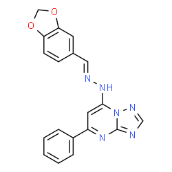 ChemSpider 2D Image | 1,3-benzodioxole-5-carbaldehyde N-(5-phenyl[1,2,4]triazolo[1,5-a]pyrimidin-7-yl)hydrazone | C19H14N6O2