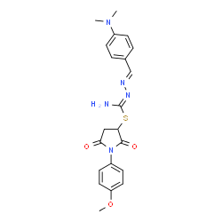 ChemSpider 2D Image | 1-(4-Methoxyphenyl)-2,5-dioxo-3-pyrrolidinyl N'-{(E)-[4-(dimethylamino)phenyl]methylene}carbamohydrazonothioate | C21H23N5O3S
