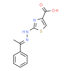 ChemSpider 2D Image | 2-[(2E)-2-(1-Phenylethylidene)hydrazino]-1,3-thiazole-4-carboxylic acid | C12H11N3O2S