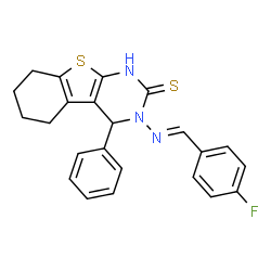 ChemSpider 2D Image | 3-[(E)-(4-Fluorobenzylidene)amino]-4-phenyl-3,4,5,6,7,8-hexahydro[1]benzothieno[2,3-d]pyrimidine-2(1H)-thione | C23H20FN3S2
