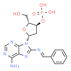 ChemSpider 2D Image | 8-[(E)-Benzylideneamino]-2'-deoxyadenosine 3'-(dihydrogen phosphate) | C17H19N6O6P
