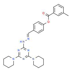 ChemSpider 2D Image | 4-[(E)-{[4,6-Di(1-piperidinyl)-1,3,5-triazin-2-yl]hydrazono}methyl]phenyl 3-methylbenzoate | C28H33N7O2