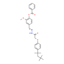 ChemSpider 2D Image | 2-Methoxy-4-[(E)-({[4-(2,4,4-trimethyl-2-pentanyl)phenoxy]acetyl}hydrazono)methyl]phenyl benzoate | C31H36N2O5