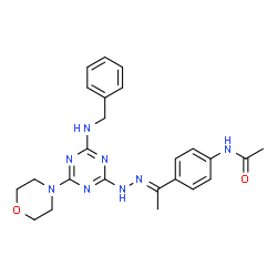 ChemSpider 2D Image | N-(4-{(1E)-N-[4-(Benzylamino)-6-(4-morpholinyl)-1,3,5-triazin-2-yl]ethanehydrazonoyl}phenyl)acetamide | C24H28N8O2