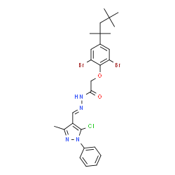 ChemSpider 2D Image | N'-[(E)-(5-Chloro-3-methyl-1-phenyl-1H-pyrazol-4-yl)methylene]-2-[2,6-dibromo-4-(2,4,4-trimethyl-2-pentanyl)phenoxy]acetohydrazide | C27H31Br2ClN4O2