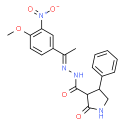 ChemSpider 2D Image | N'-[(1E)-1-(4-Methoxy-3-nitrophenyl)ethylidene]-2-oxo-4-phenyl-3-pyrrolidinecarbohydrazide | C20H20N4O5